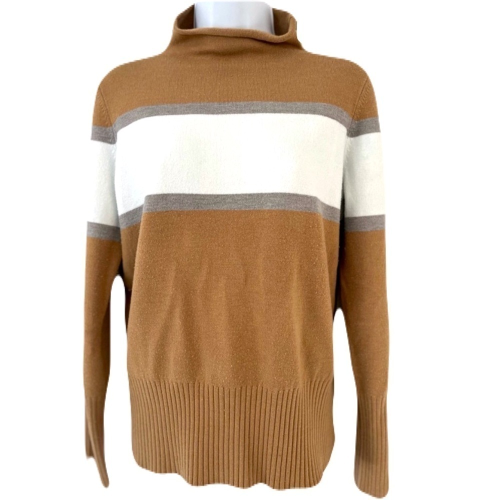 French  Connection/ White, grey & tan/ Mock turtleneck knit sweater/ Size US L